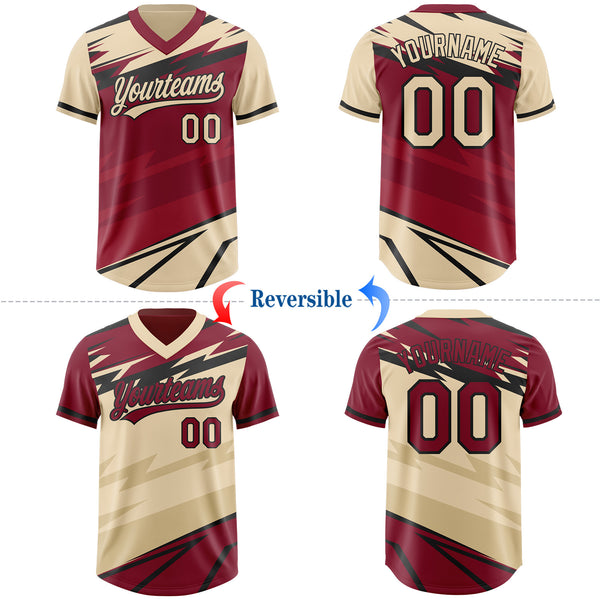 Custom City Cream Crimson Lightning Geometric Zigzag Reversible Pullover Baseball Jersey Shirt