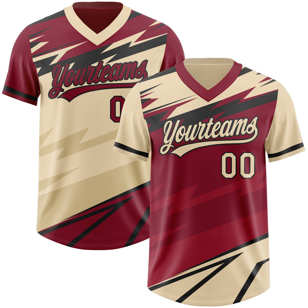 Custom City Cream Crimson Lightning Geometric Zigzag Reversible Pullover Baseball Jersey Shirt