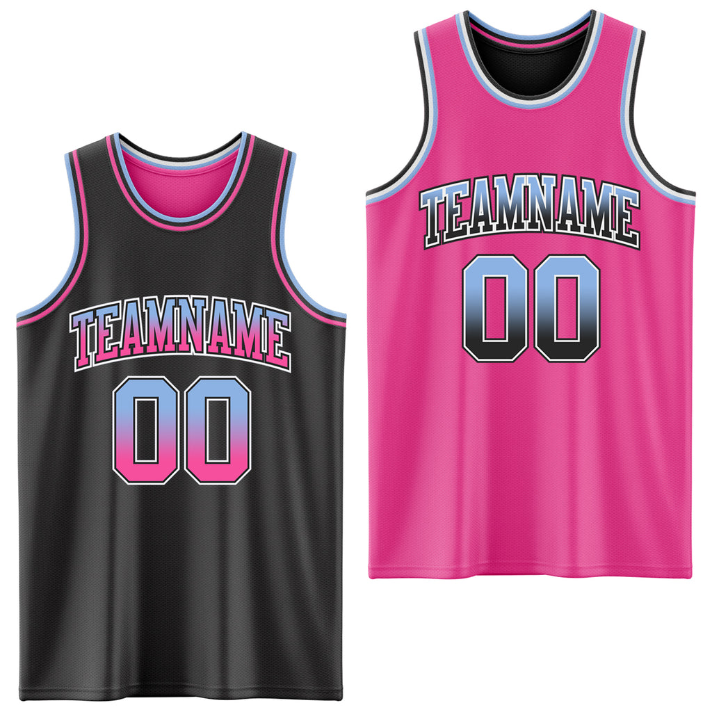 Custom Black Pink Fade Fashion Reversible Double Side Sublimation Basketball Set Jersey