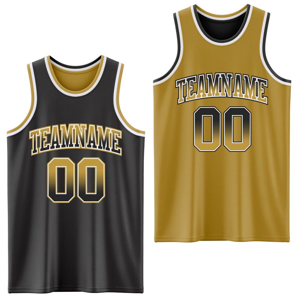 Custom Black Old Gold Fade Fashion Reversible Double Side Sublimation Basketball Set Jersey