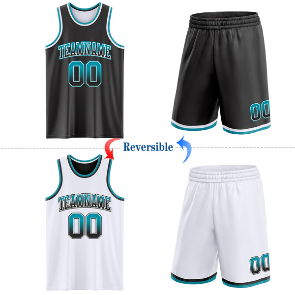 Custom Black White Fade Fashion Reversible Double Side Sublimation Basketball Set Jersey