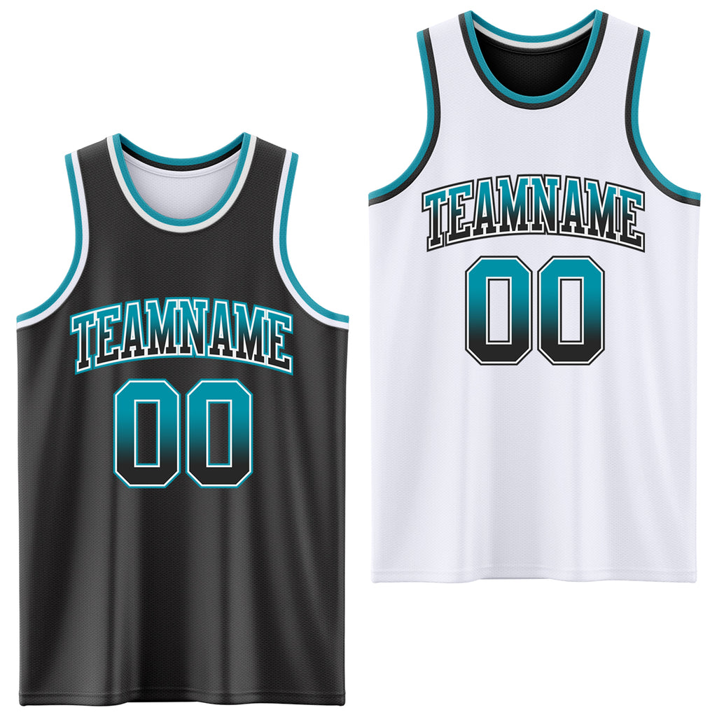 Custom Black White Fade Fashion Reversible Double Side Sublimation Basketball Set Jersey