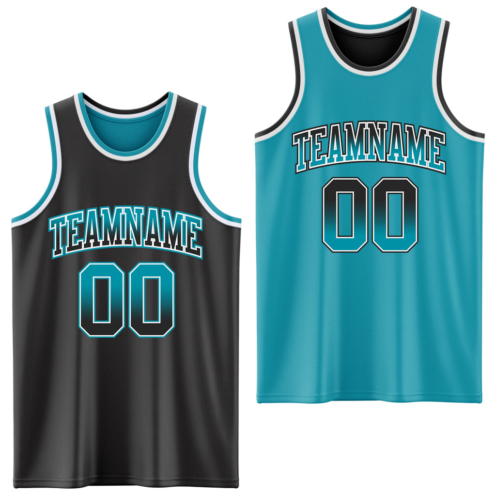 Custom Black Teal Fade Fashion Reversible Double Side Sublimation Basketball Set Jersey