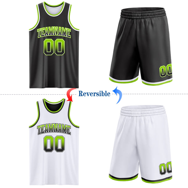 Custom Black White Fade Fashion Reversible Double Side Sublimation Basketball Set Jersey