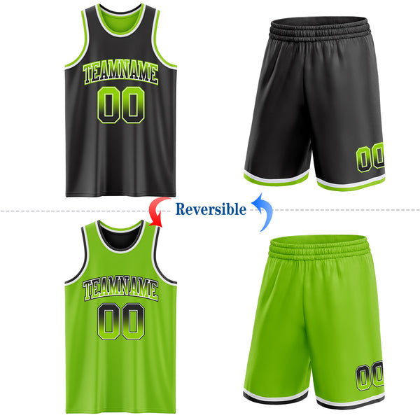 Custom Black Neon Green Fade Fashion Reversible Double Side Sublimation Basketball Set Jersey