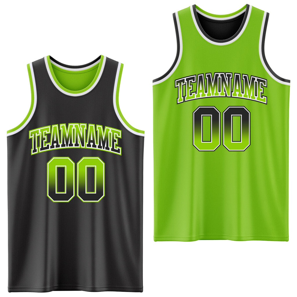 Custom Black Neon Green Fade Fashion Reversible Double Side Sublimation Basketball Set Jersey