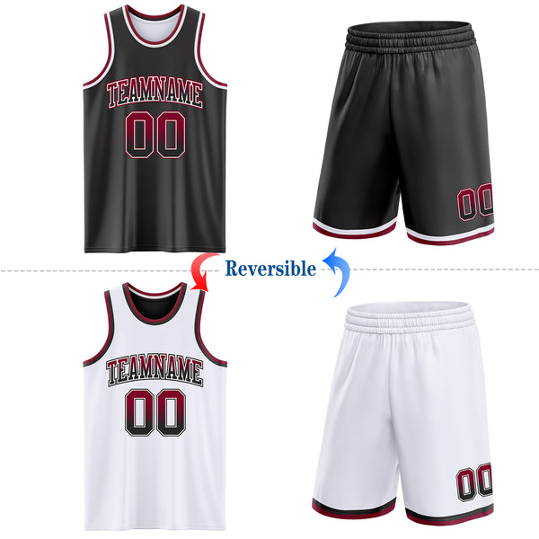 Custom Black White Fade Fashion Reversible Double Side Sublimation Basketball Set Jersey