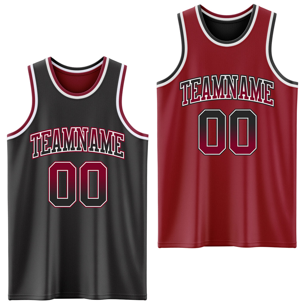 Custom Black Maroon Fade Fashion Reversible Double Side Sublimation Basketball Set Jersey