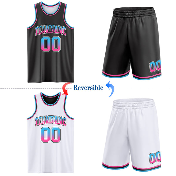 Custom Black White Fade Fashion Reversible Double Side Sublimation Basketball Set Jersey