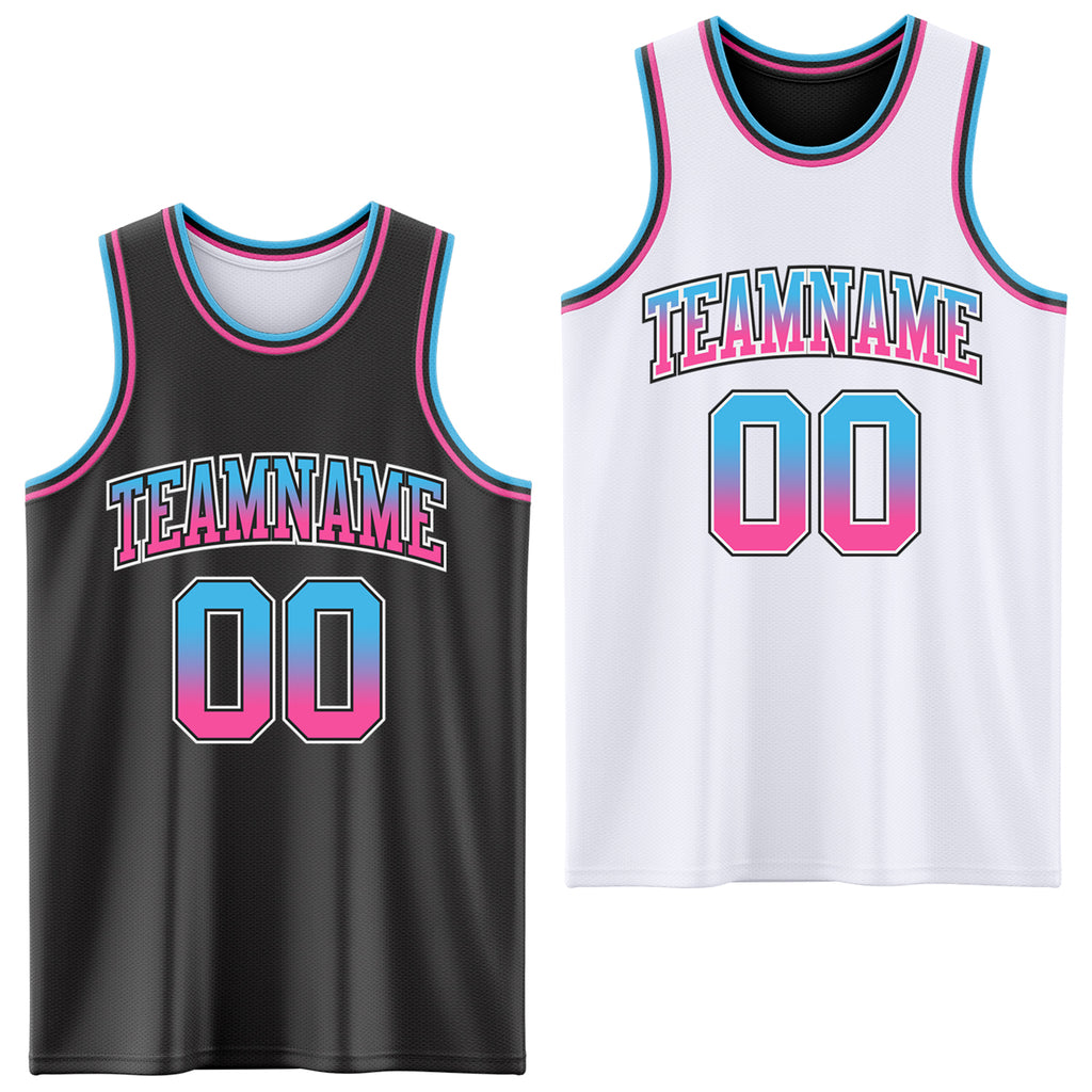 Custom Black White Fade Fashion Reversible Double Side Sublimation Basketball Set Jersey