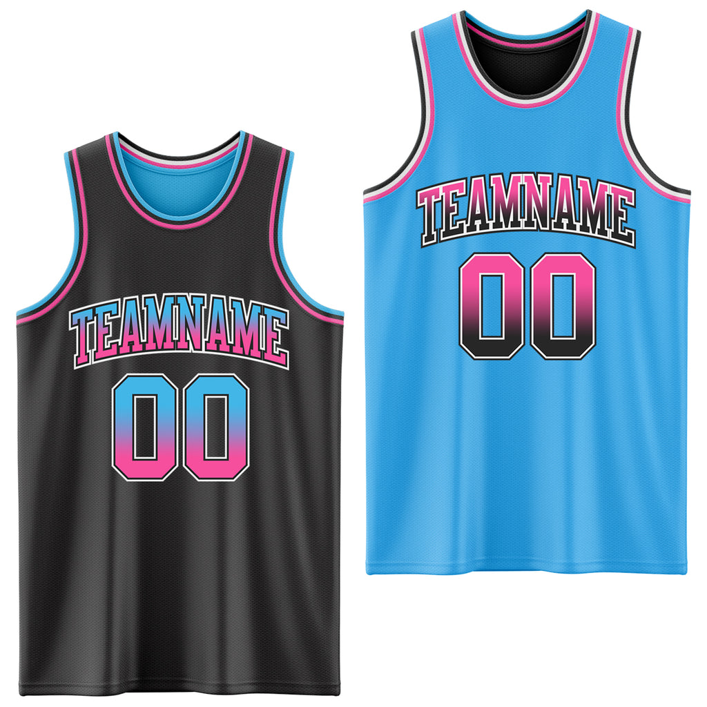 Custom Black Sky Blue Fade Fashion Reversible Double Side Sublimation Basketball Set Jersey