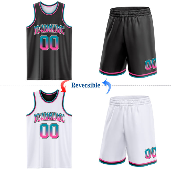 Custom Black White Fade Fashion Reversible Double Side Sublimation Basketball Set Jersey