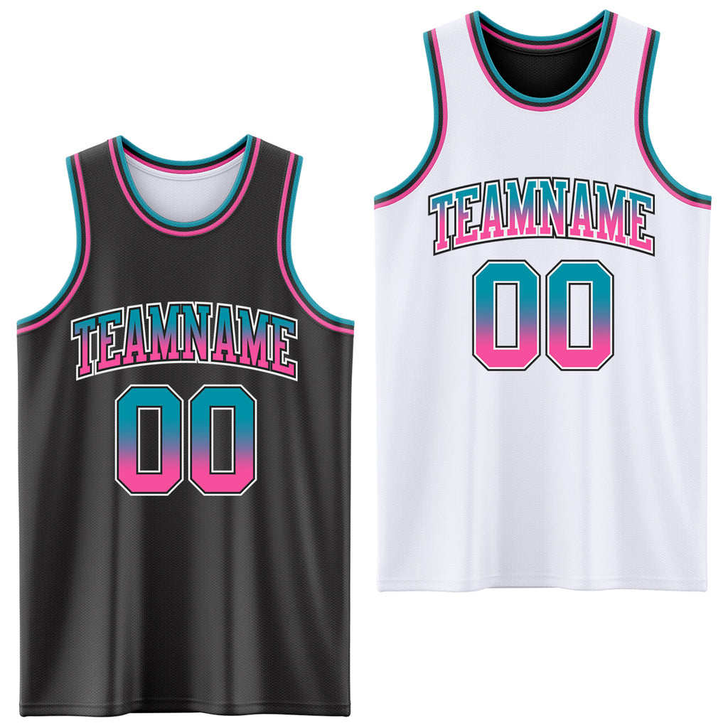 Custom Black White Fade Fashion Reversible Double Side Sublimation Basketball Set Jersey