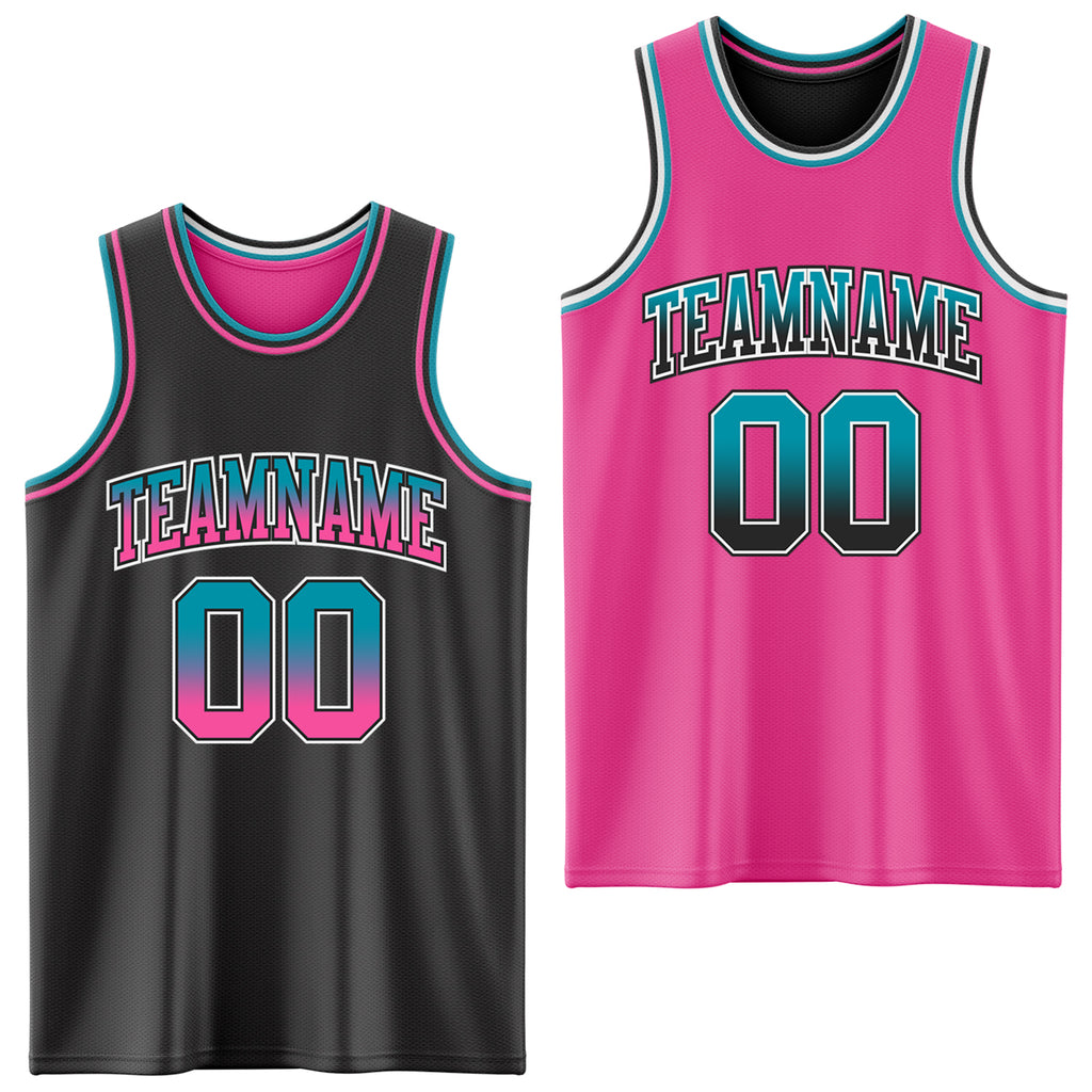 Custom Black Pink Fade Fashion Reversible Double Side Sublimation Basketball Set Jersey