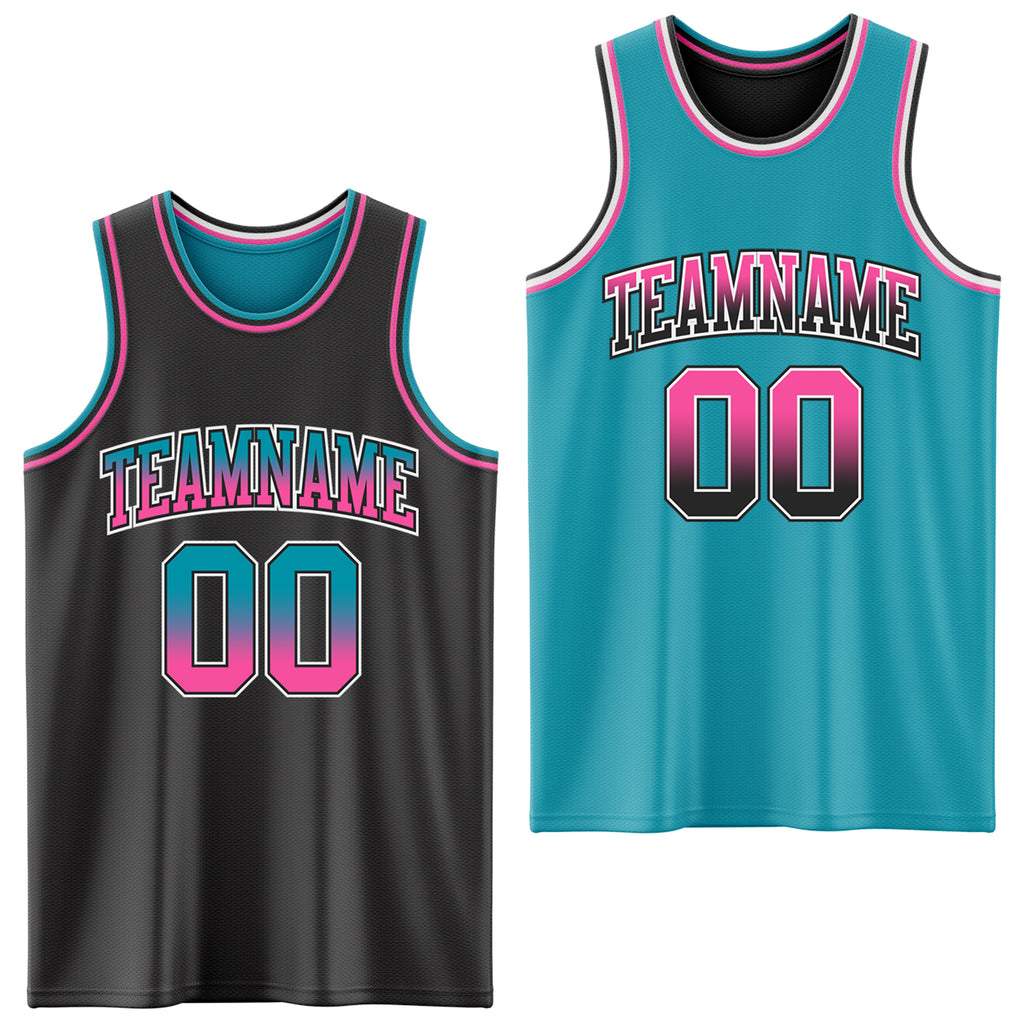 Custom Black Teal Fade Fashion Reversible Double Side Sublimation Basketball Set Jersey