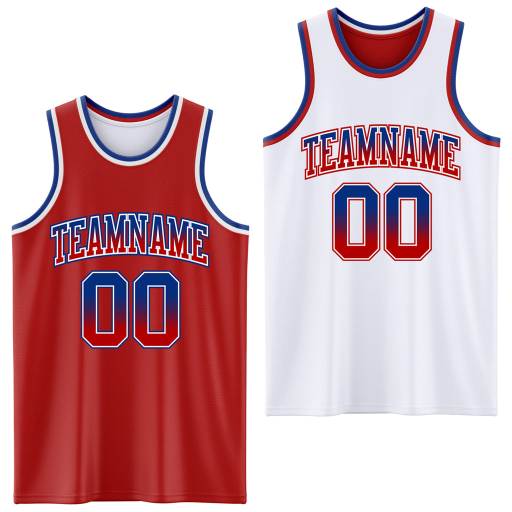 Custom Red White Fade Fashion Reversible Double Side Sublimation Basketball Set Jersey