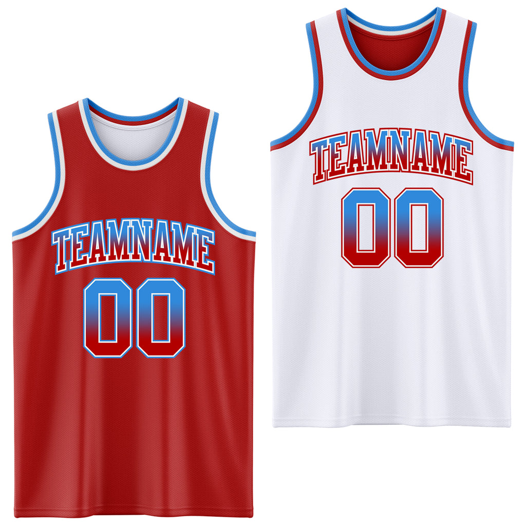 Custom Red White Fade Fashion Reversible Double Side Sublimation Basketball Set Jersey