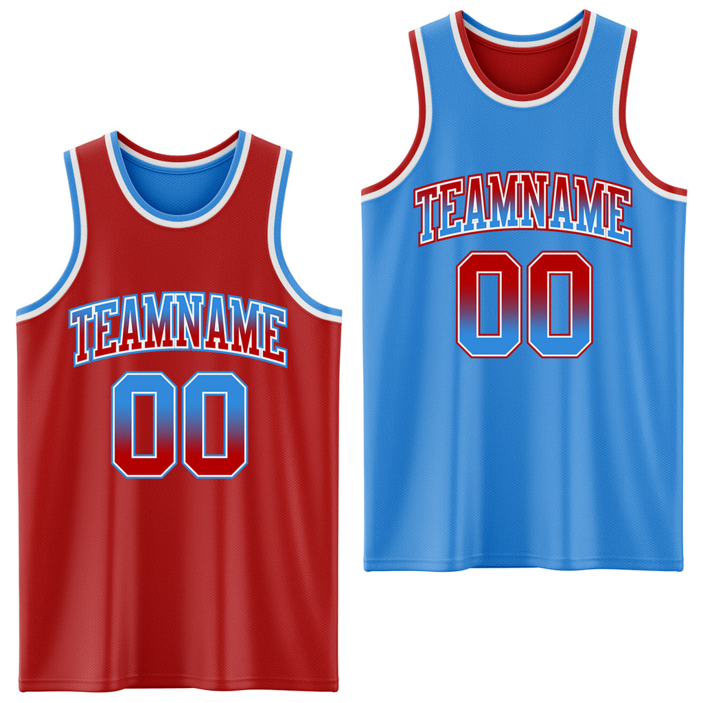 Custom Red Powder Blue Fade Fashion Reversible Double Side Sublimation Basketball Set Jersey