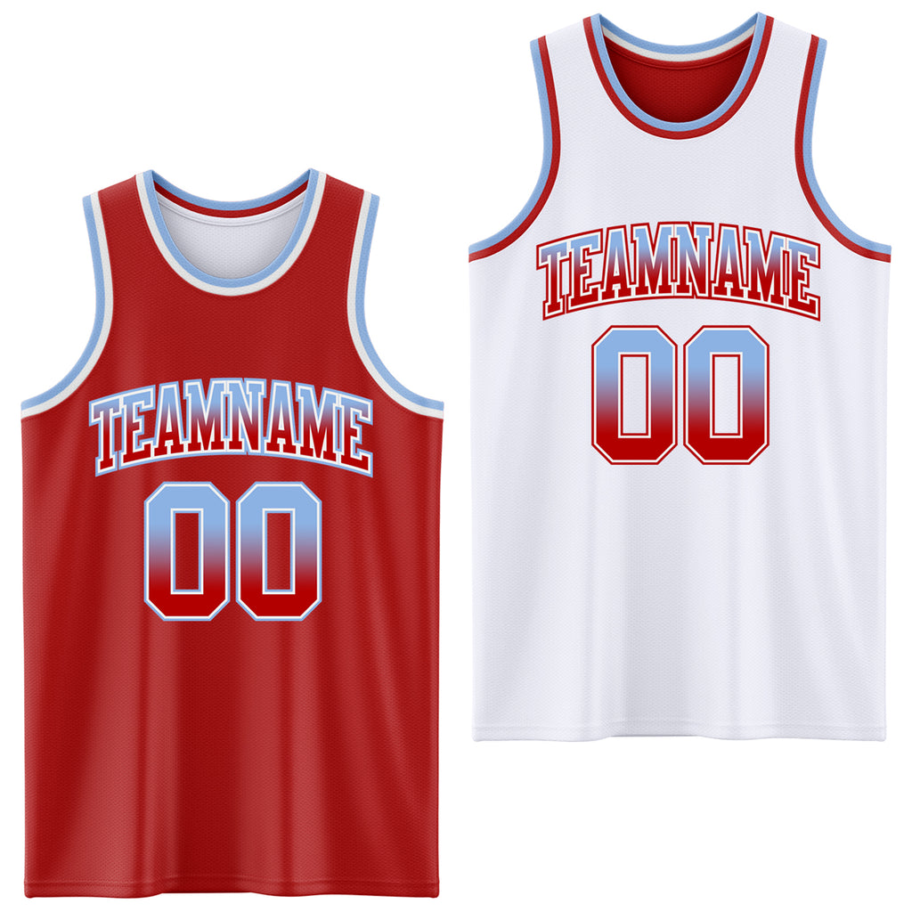 Custom Red White Fade Fashion Reversible Double Side Sublimation Basketball Set Jersey