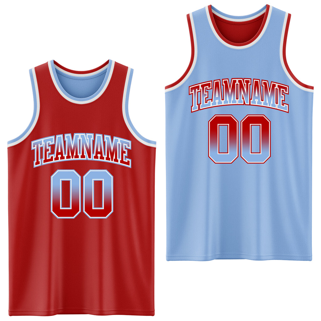 Custom Red Light Blue Fade Fashion Reversible Double Side Sublimation Basketball Set Jersey