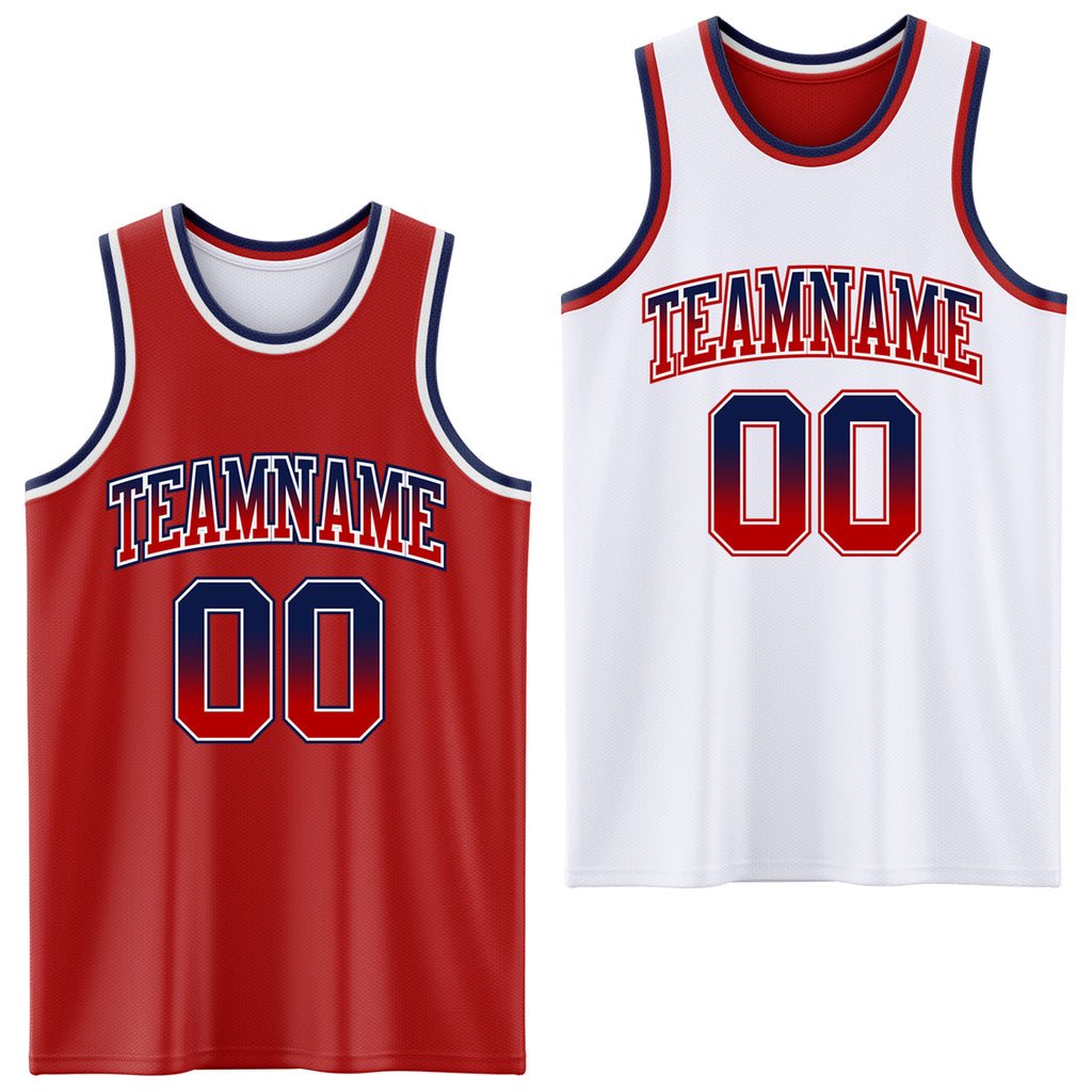 Custom Red White Fade Fashion Reversible Double Side Sublimation Basketball Set Jersey