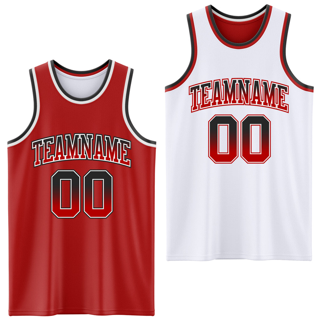 Custom Red White Fade Fashion Reversible Double Side Sublimation Basketball Set Jersey