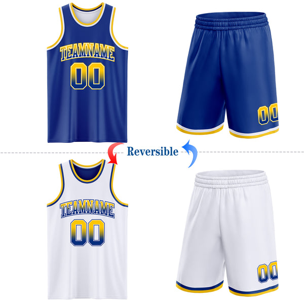 Custom Royal White Fade Fashion Reversible Double Side Sublimation Basketball Set Jersey