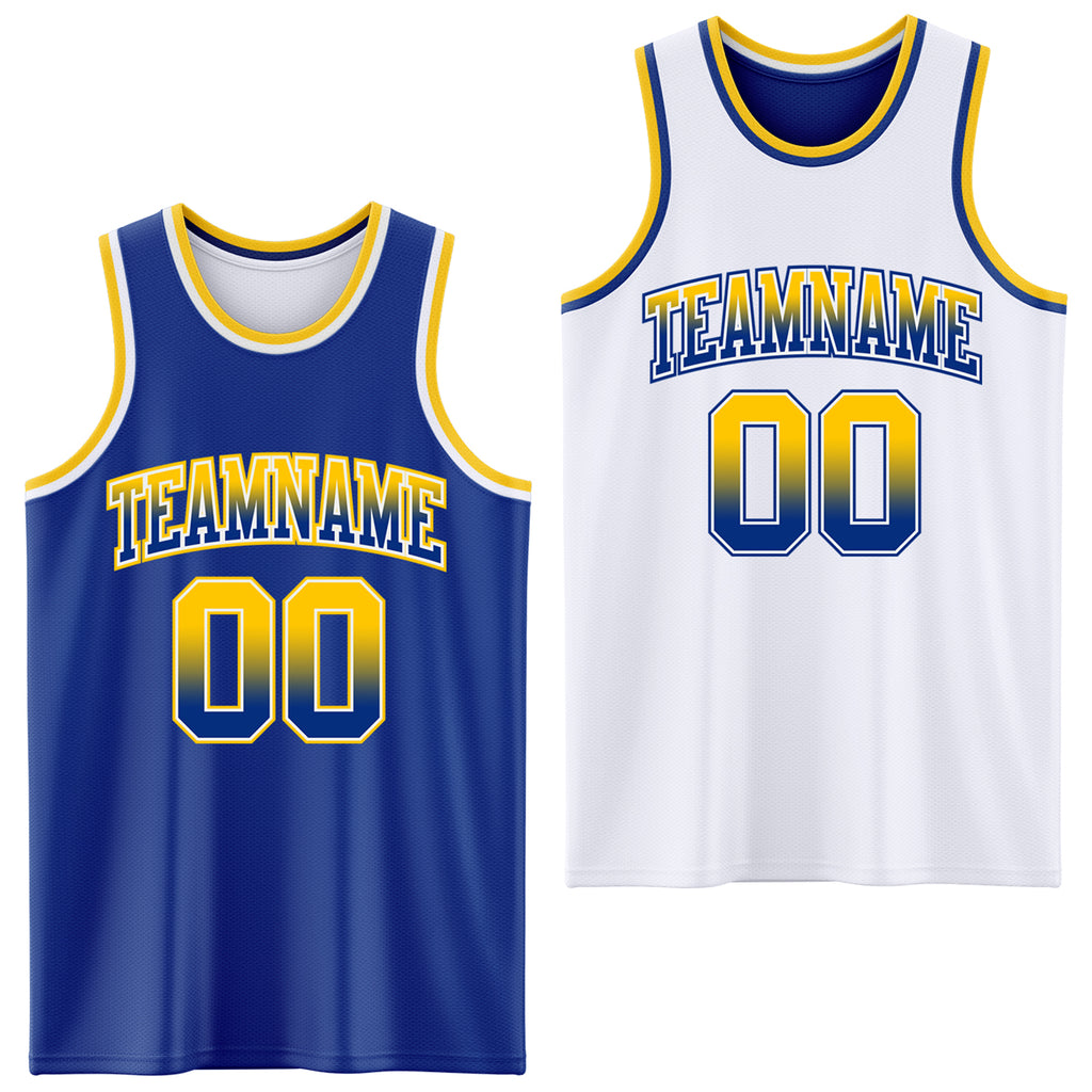 Custom Royal White Fade Fashion Reversible Double Side Sublimation Basketball Set Jersey