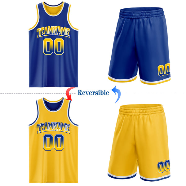 Custom Royal Yellow Fade Fashion Reversible Double Side Sublimation Basketball Set Jersey