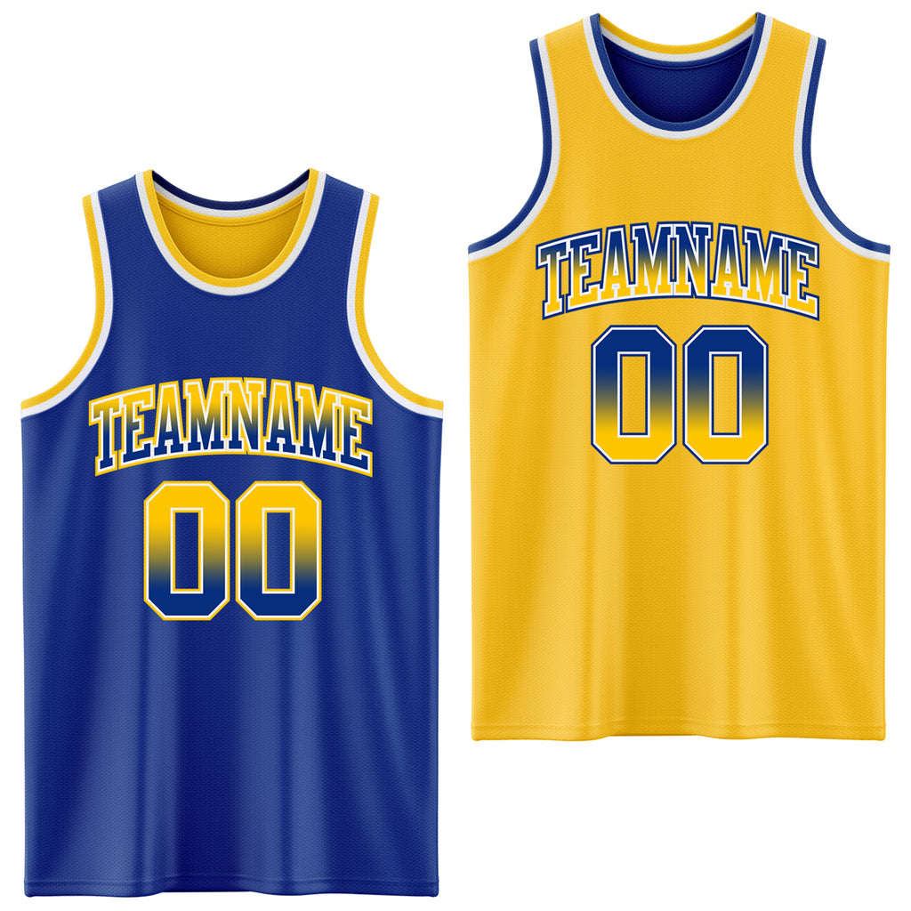 Custom Royal Yellow Fade Fashion Reversible Double Side Sublimation Basketball Set Jersey