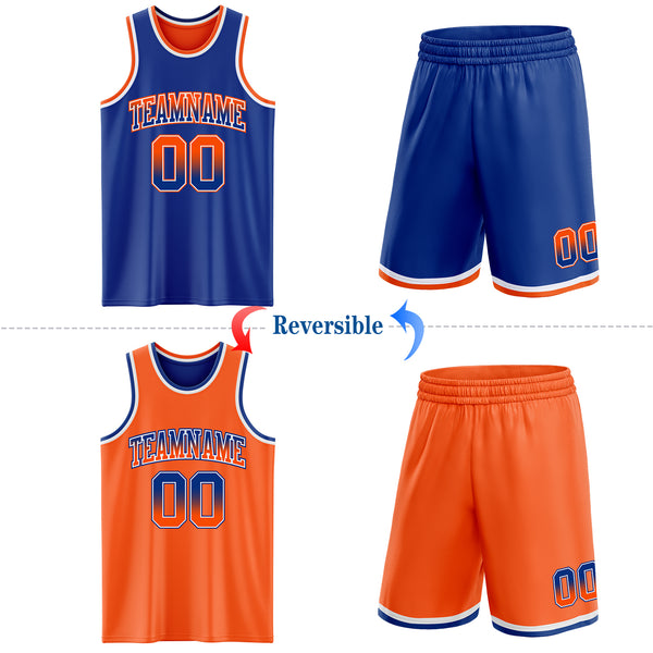 Custom Royal Orange Fade Fashion Reversible Double Side Sublimation Basketball Set Jersey