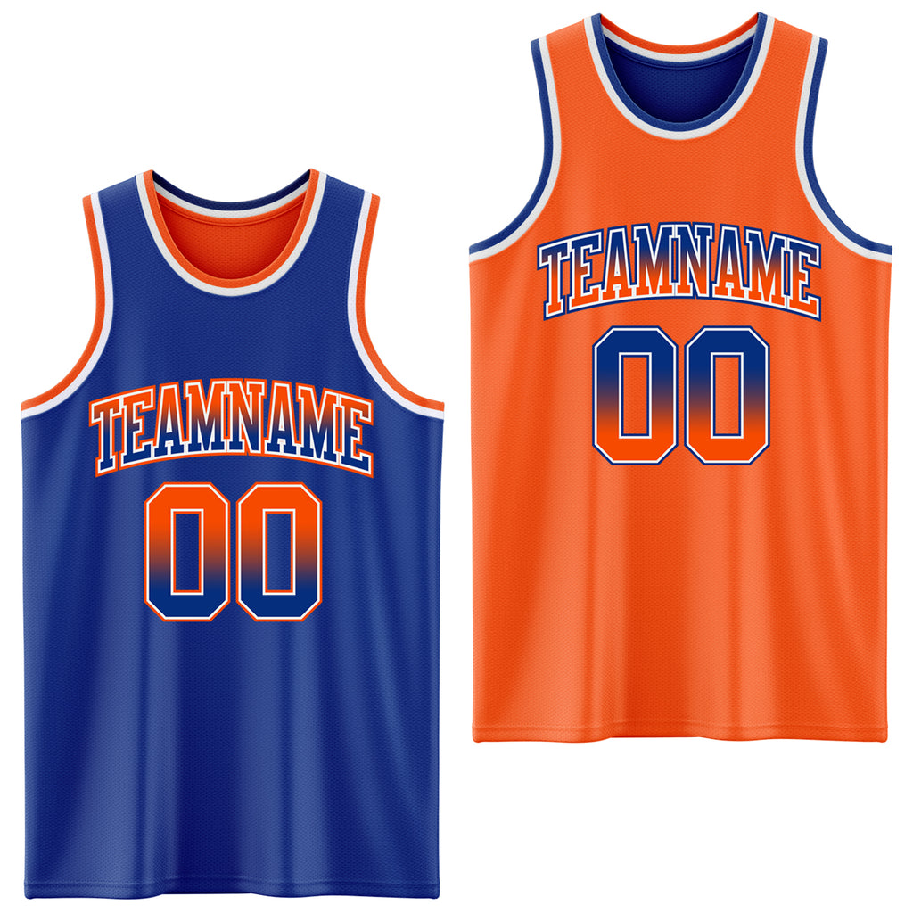 Custom Royal Orange Fade Fashion Reversible Double Side Sublimation Basketball Set Jersey