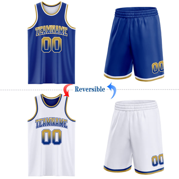 Custom Royal White Fade Fashion Reversible Double Side Sublimation Basketball Set Jersey