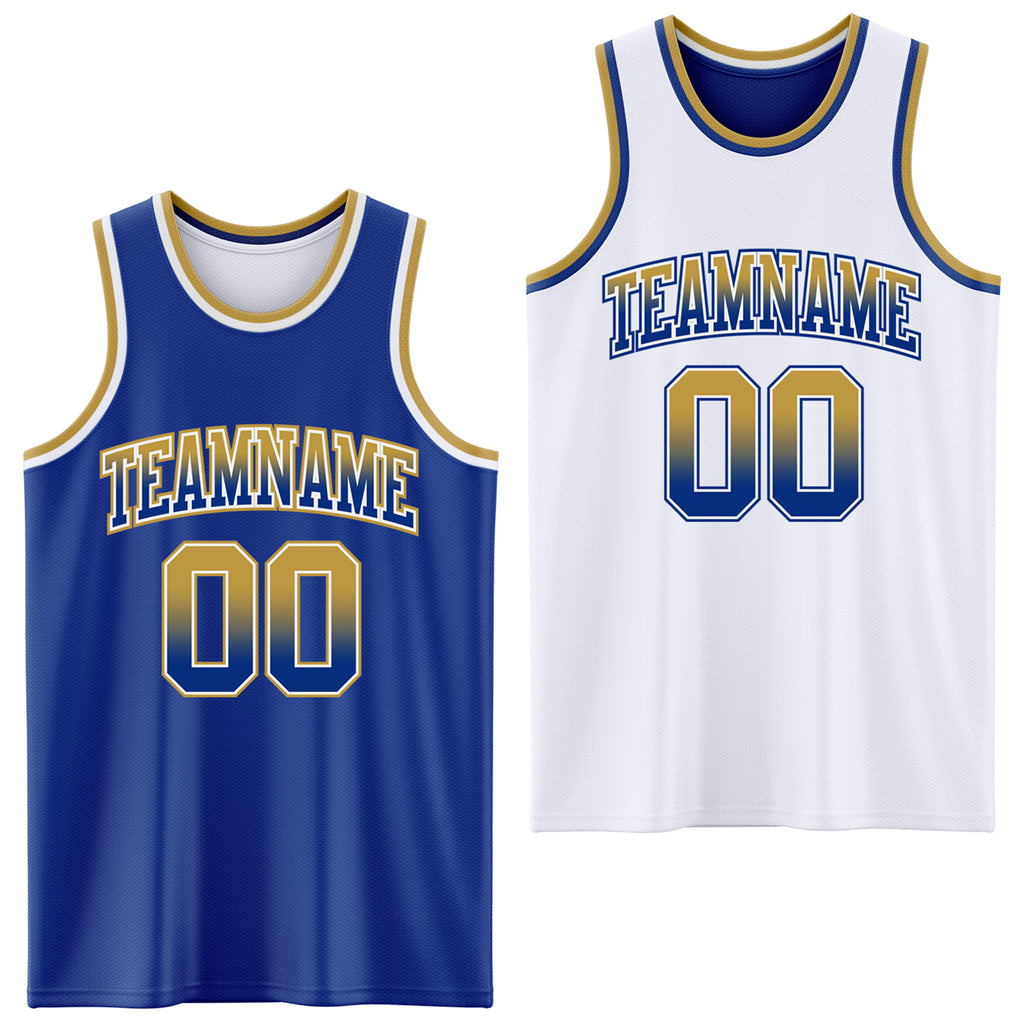 Custom Royal White Fade Fashion Reversible Double Side Sublimation Basketball Set Jersey