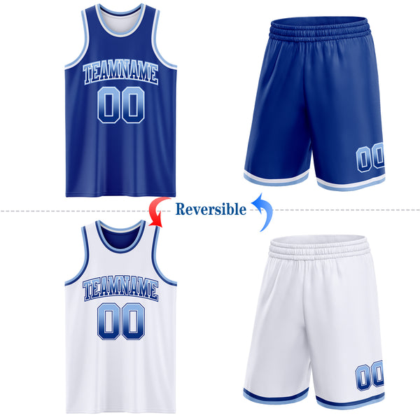 Custom Royal White Fade Fashion Reversible Double Side Sublimation Basketball Set Jersey
