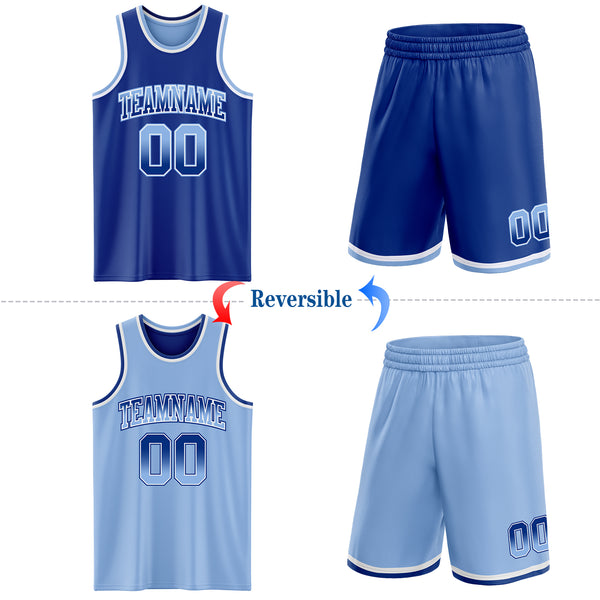 Custom Royal Light Blue Fade Fashion Reversible Double Side Sublimation Basketball Set Jersey
