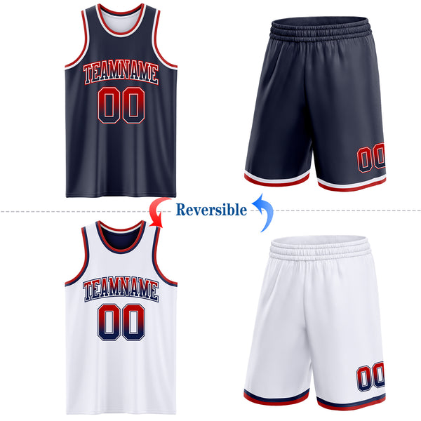 Custom Navy White Fade Fashion Reversible Double Side Sublimation Basketball Set Jersey