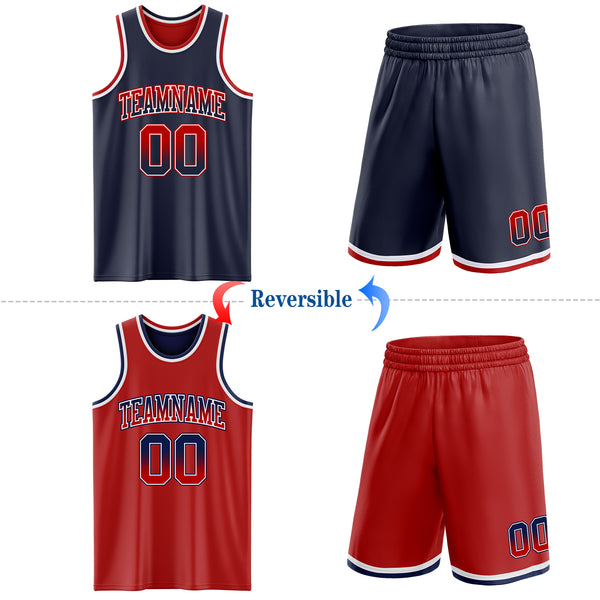 Custom Navy Red Fade Fashion Reversible Double Side Sublimation Basketball Set Jersey