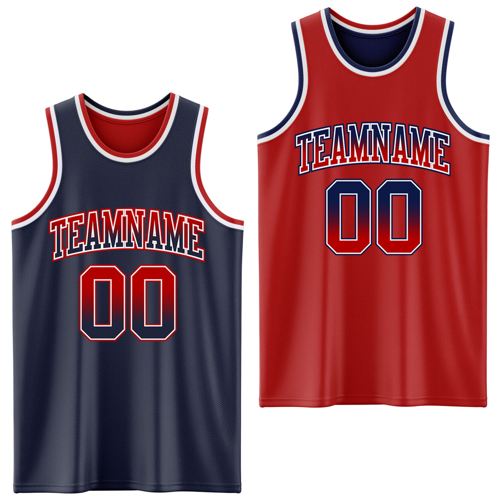 Custom Navy Red Fade Fashion Reversible Double Side Sublimation Basketball Set Jersey