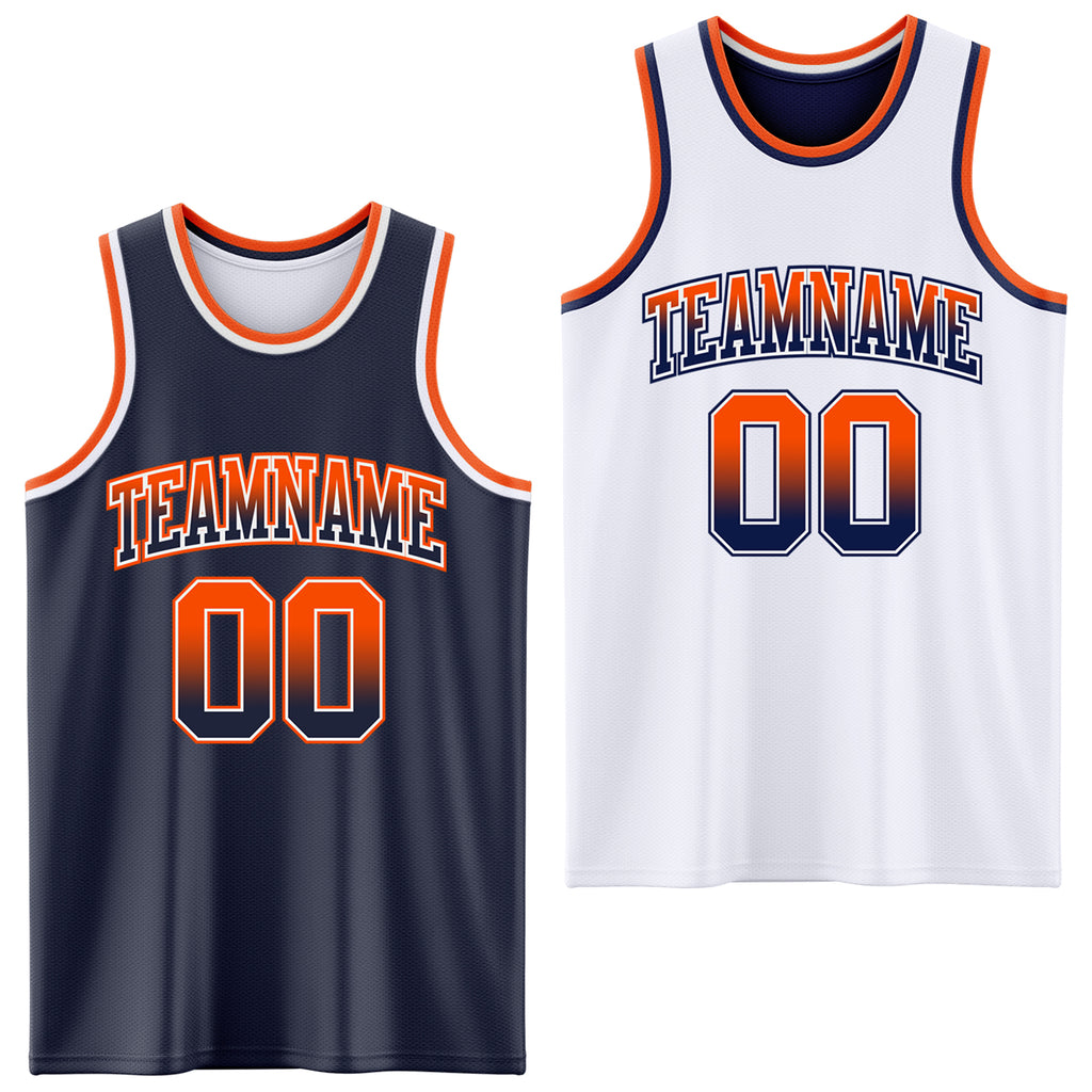 Custom Navy White Fade Fashion Reversible Double Side Sublimation Basketball Set Jersey