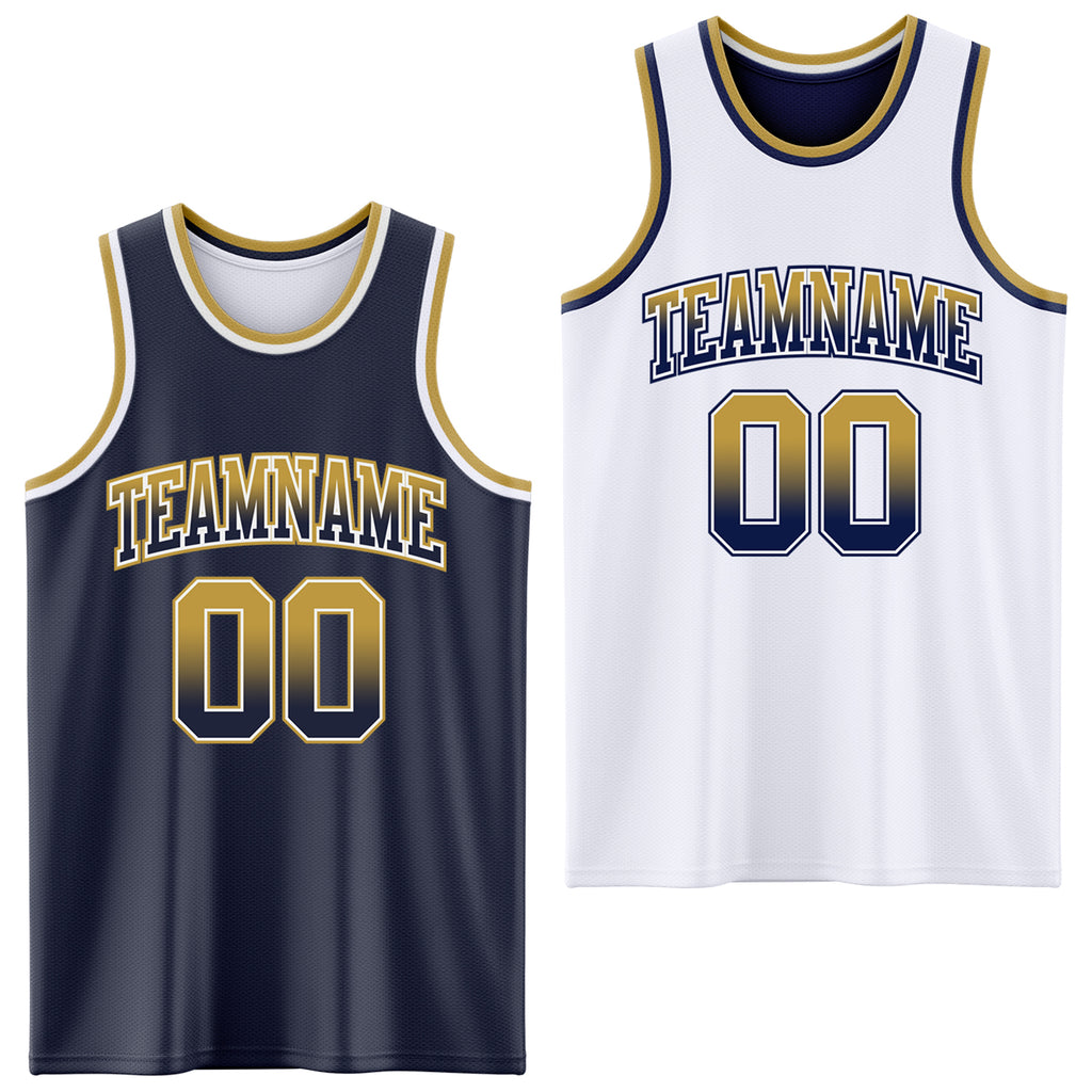 Custom Navy White Fade Fashion Reversible Double Side Sublimation Basketball Set Jersey