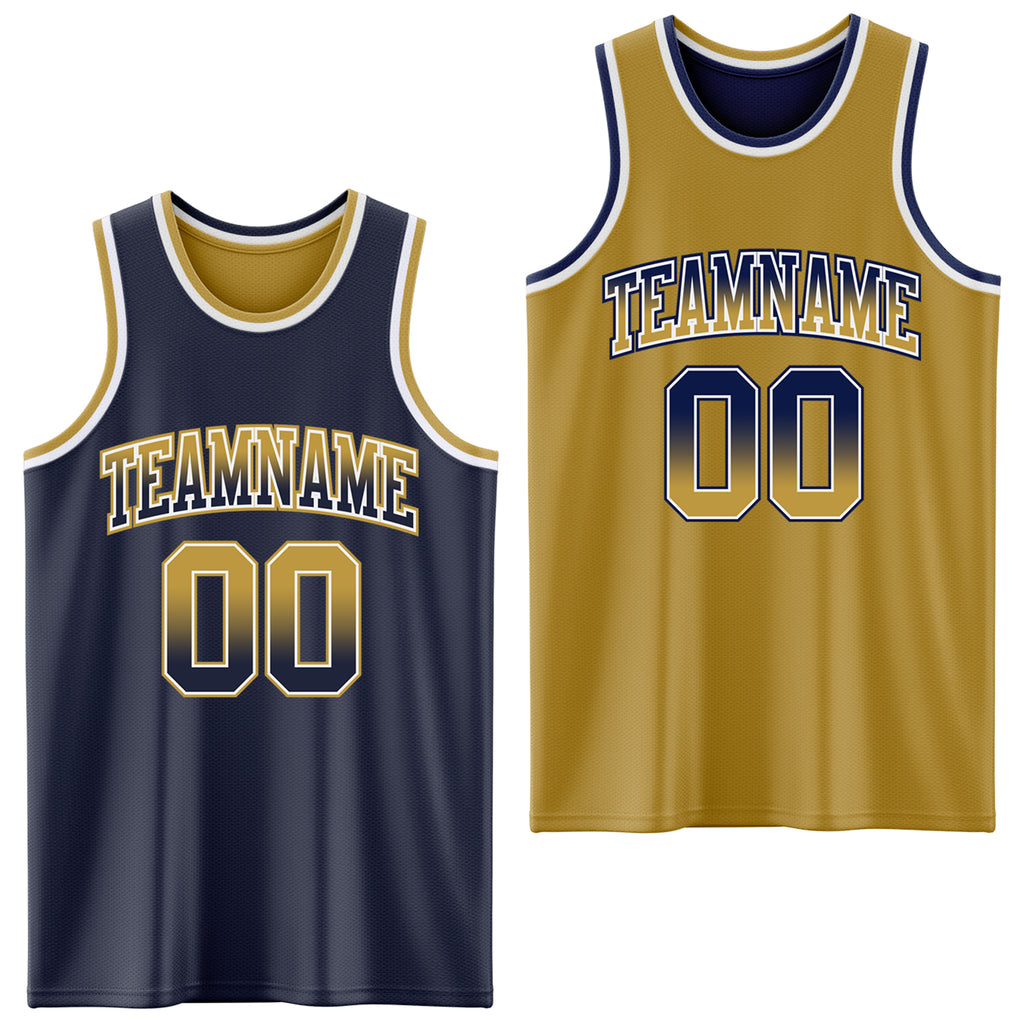 Custom Navy Old Gold Fade Fashion Reversible Double Side Sublimation Basketball Set Jersey