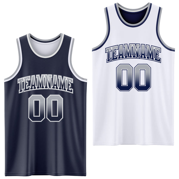 Custom Navy White Fade Fashion Reversible Double Side Sublimation Basketball Set Jersey