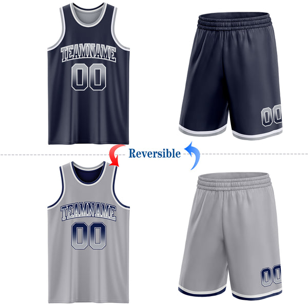Custom Navy Gray Fade Fashion Reversible Double Side Sublimation Basketball Set Jersey