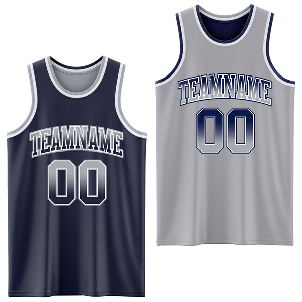 Custom Navy Gray Fade Fashion Reversible Double Side Sublimation Basketball Set Jersey