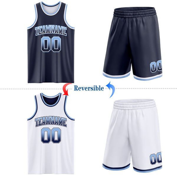 Custom Navy White Fade Fashion Reversible Double Side Sublimation Basketball Set Jersey