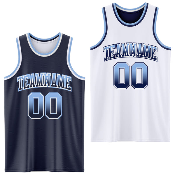 Custom Navy White Fade Fashion Reversible Double Side Sublimation Basketball Set Jersey