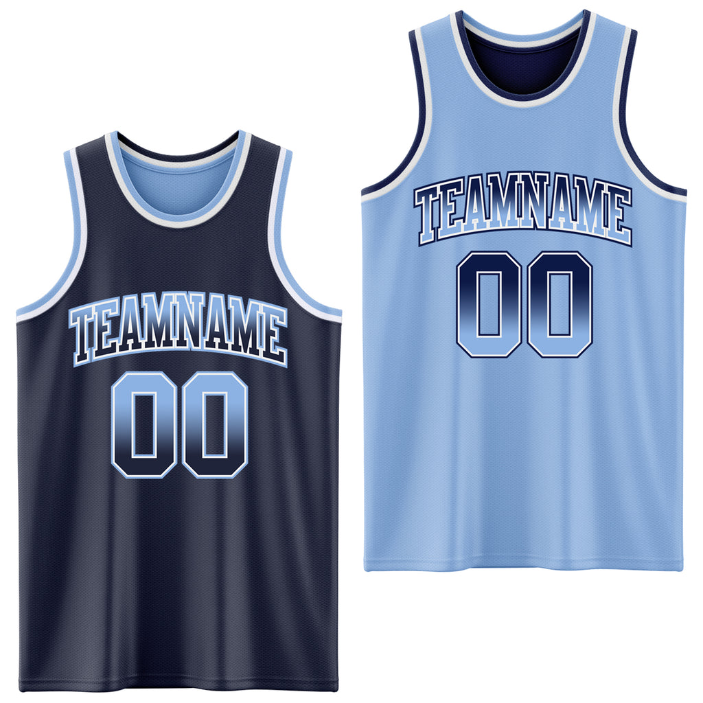 Custom Navy Light Blue Fade Fashion Reversible Double Side Sublimation Basketball Set Jersey