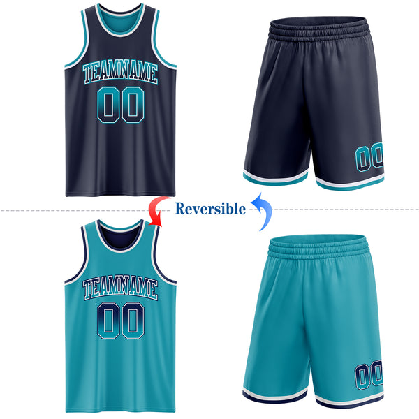 Custom Navy Teal Fade Fashion Reversible Double Side Sublimation Basketball Set Jersey
