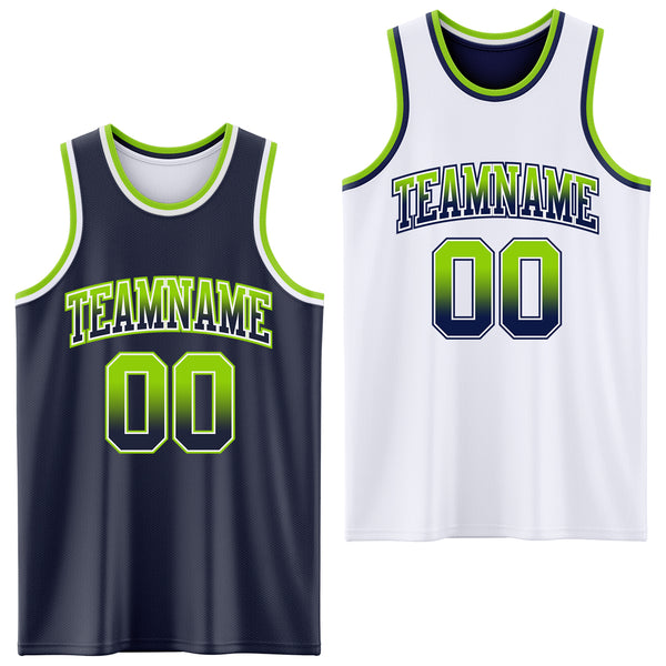 Custom Navy White Fade Fashion Reversible Double Side Sublimation Basketball Set Jersey